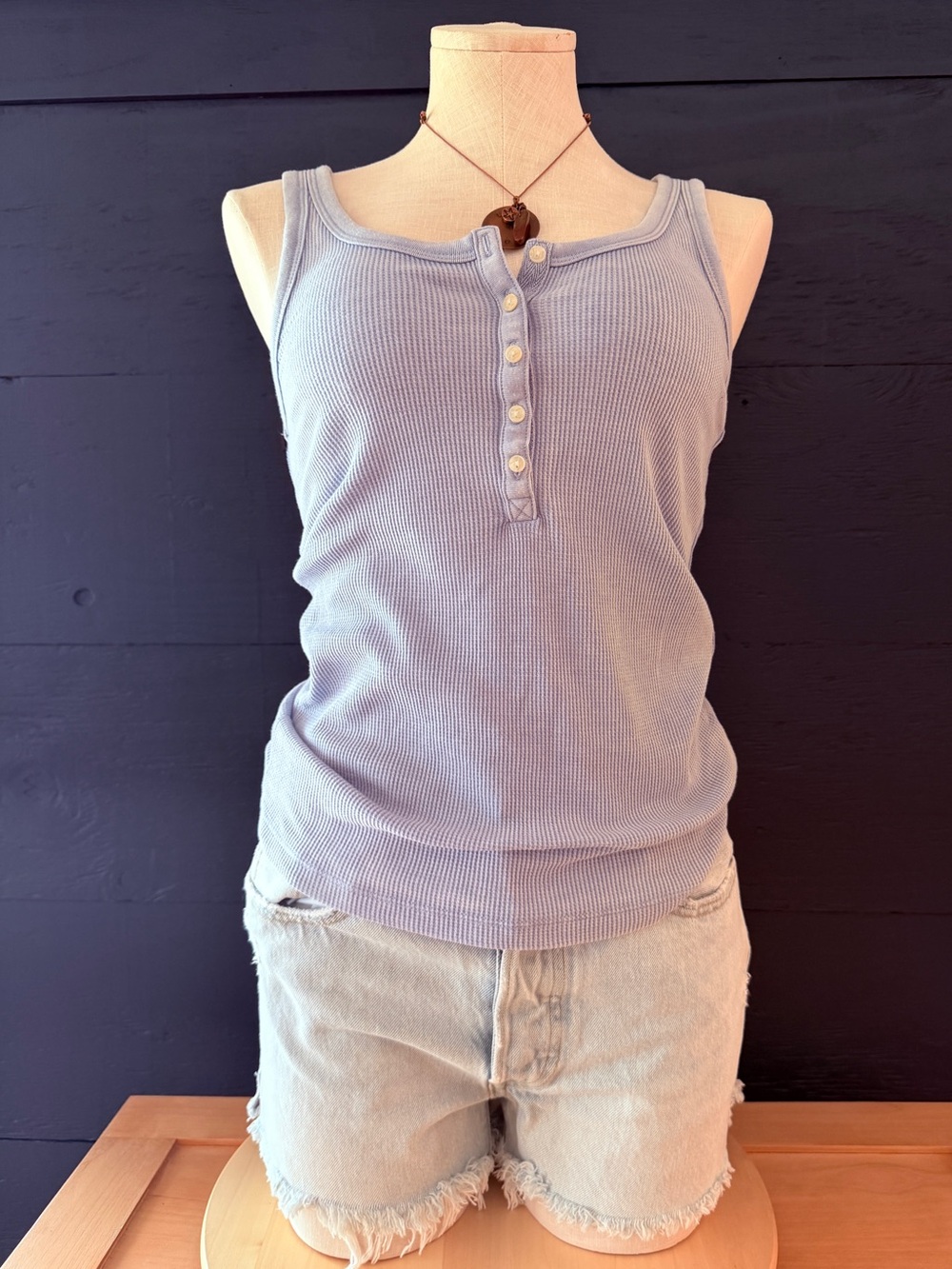 Aerie Lavender/blue Waffle Knit Ribbed Tank Top Medium beach holiday Hawaii